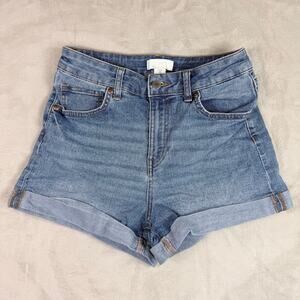 H&M High Waisted Blue Denim Cuffed Hem Jean Shorts Womens Size 8